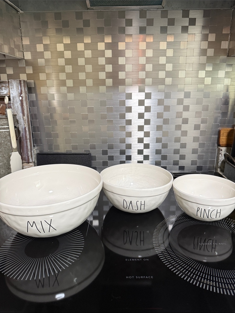 Rae Dunn White Ceramic Bowl Set - Mix Dash Pinch. Excellent used condition.